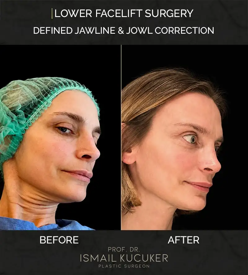 Surgical face lift and jawline redefinition before and after outcome by Prof. Dr. Ismail Kucuker Istanbul, Case 2.